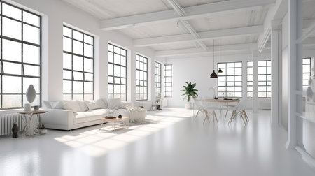 Realistic living room interior light tones. Generative Aiの素材