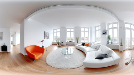 Interior indoor room carpet window lcd living staircase panoramic. Generative Aiの素材