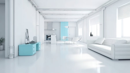 White apartment interior panorama. Generative Ai White apartment interior panorama. Generative Aiの素材