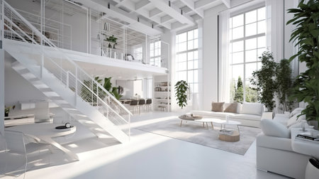 Realistic lounge interior in light tones. Generative Aiの素材