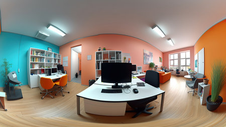 Office panorama 3d, Bright color. Generative Aiの素材