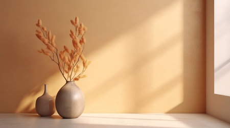 Plant and stucco wall background for zoom calls. Generative Aiの素材