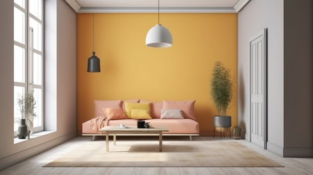 Sofa in purple living room with copy space. Generative Aiの素材