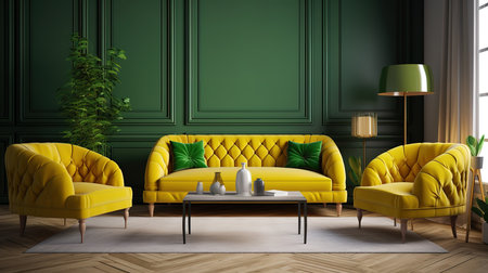 Memphis interior design room with beautiful lightning. Generative Aiの素材