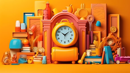 Back to school background with colored pencils. Generative Aiの素材