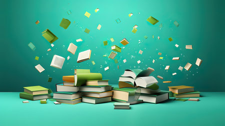 Stack of books in flight on isolated background. Generative Aiの素材