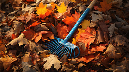 Cleaning of autumn leaves in park. Generative Aiの素材