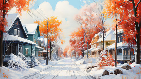 A beautiful winter scenery in the European countryside, First snow landscape. Generative Aiの素材