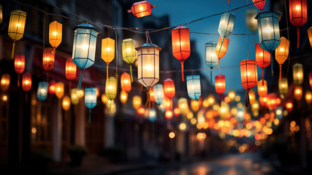 A sky full of lanterns with the word love on it. Generative Aiの素材