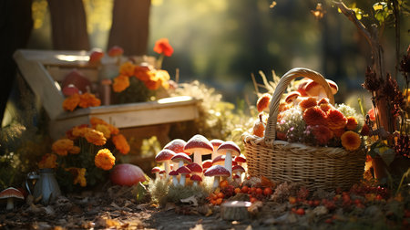 Green leaf on colorful autumn leaves. Generative Aiの素材