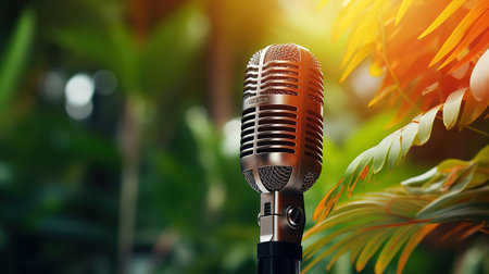The microphone outdoor background for media or podcast concept 3d rendering. Generative Aiの素材