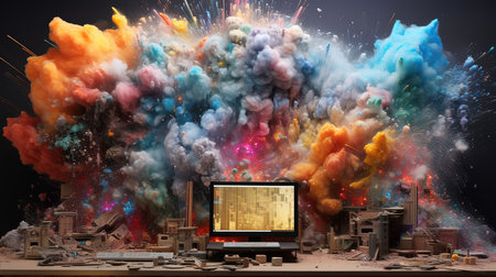 Side view of monitor with cut out damaged screen. Generative Aiの素材