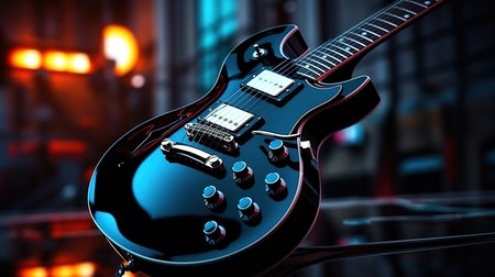 Front view electric-acoustic guitar on stage. Generative Aiの素材