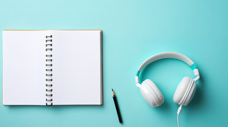 Flat lay of desk concept with copy space. Generative Aiの素材