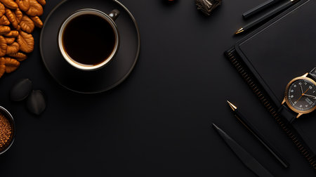 Top view of desk dark concept with copy space. Generative Aiの素材