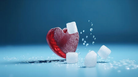 Heart made of sugar cubes lies on a red background. Generative Aiの素材