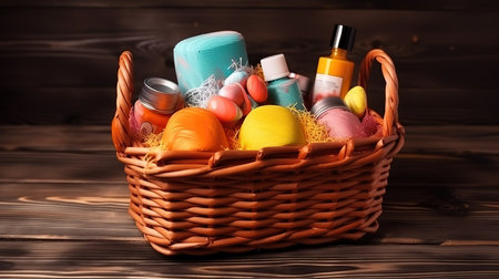 Big Christmas basket full of luxury products. Generative Aiの素材