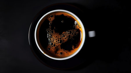 Variety of cups of coffee and coffee beansc black background. Generative Aiの素材