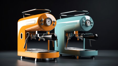 Espresso coffee machine vibrant art vintage colortone for cafe decoration. Generative Aiの素材