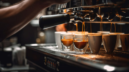 Drip coffee, Barista making drip coffee by pouring spills hot water on coffee. Generative Aiの素材