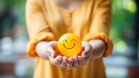 Hands holding happy smile relax face , good feedback rating, think positive. Generative Aiの素材