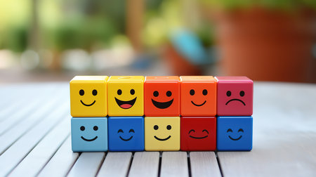 Hand touching a square smiling face. Generative Aiの素材