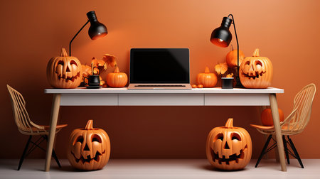3d render of tablet with halloween shopping concept for product display. Generative Aiの素材