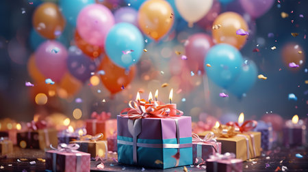 Birthday Party Background with Balloons Illustration. Generative Aiの素材