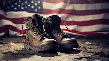 Dirty leather hiking boots trudge through muddy nature. Generative Aiの素材