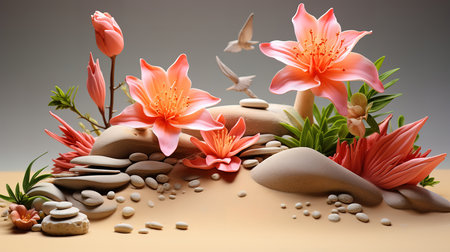 Spa stones and beautiful orchid. Generative Aiの素材