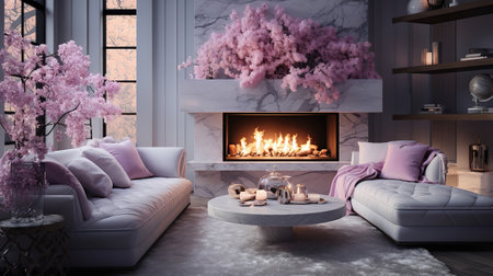 Modern house interior with new year tree and christmas decoration. Generative Aiの素材