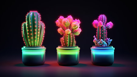 Smiling cactus character wearing sunglasses neon sign. Generative Aiの素材