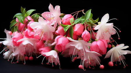 This beautiful light pink fuchsia hybrida hort ex sieb et voss, transparent flowers. Generative Aiの素材