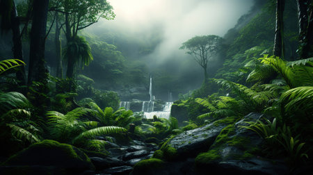 Fog and dark clouds in mountains. Generative Aiの素材
