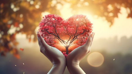 World health day adult hands holding red heart design. Generative Aiの素材