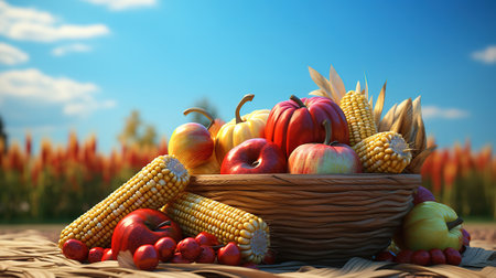 Festive cornucopia arrangement with delicious foods. Generative Aiの素材