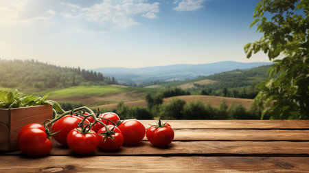 Countryside Rustic Farm-to-Table Setting. Empty wood table with ample free space. Generative Aiの素材