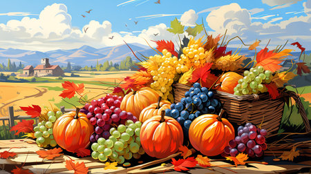 Hand drawn flat cornucopia illustration. Generative Aiの素材