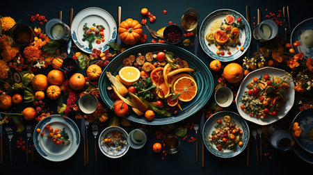 Festive table with roasted chicken. Generative Aiの素材