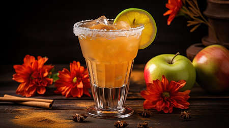 Apple cider margarita with brown sugar and spices, fall cocktail idea. Generative Aiの素材
