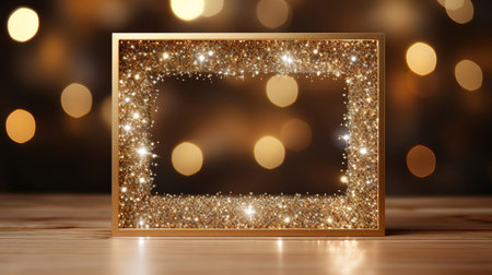 Golden frame with bright sparkles. Christmas decorative design elements. Generative Aiの素材
