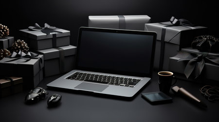 3d rendering black friday sale background, banner,poster,podium on black background. Generative Aiの素材