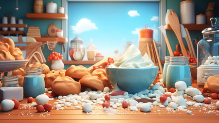 Christmas or new year composition with ingredients for baking or cookies. Generative Aiの素材