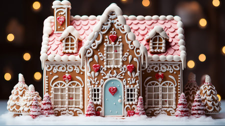 Handmade Christmas gingerbread house, Delicious cookies prepared for the holiday. Generative Aiの素材