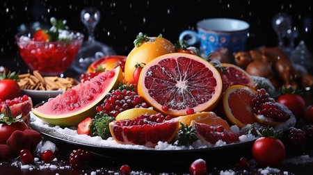 Above view new year food assortment. Generative Aiの素材