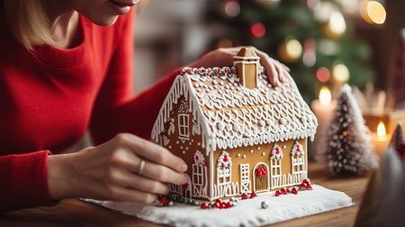 Woman and gingerbread house. Generative Aiの素材