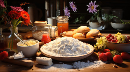 Ingredients for cooking baking, Bright color. Generative Aiの素材