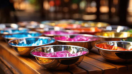 Set of aluminum water bowls which is prepared for water pouring to elder family. Generative Aiの素材