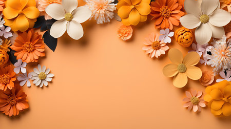 Gerbera flowers with frame on orange background. Generative Aiの素材