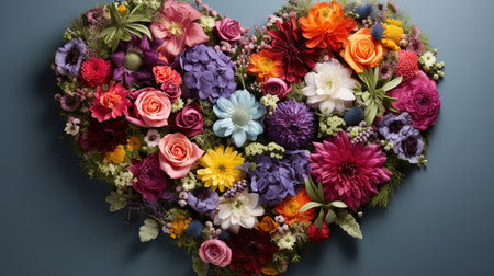 Heart symbol made of flowers, Bright color. Generative Aiの素材